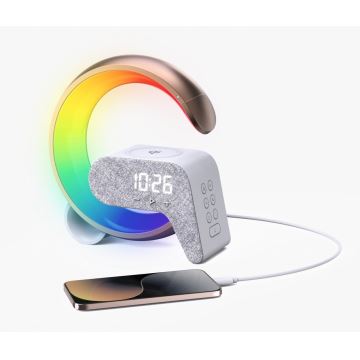 Candeeiro LED RGB com regulação,  despertador e carregamento Qi 30W/230V dourado