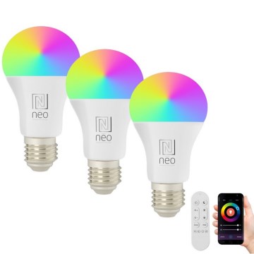 Immax NEO 07733CDO - CONJUNTO 3x Lâmpada LED RGB+CCT Regulável E27/11W/230V Wi-Fi Tuya + controlo remoto