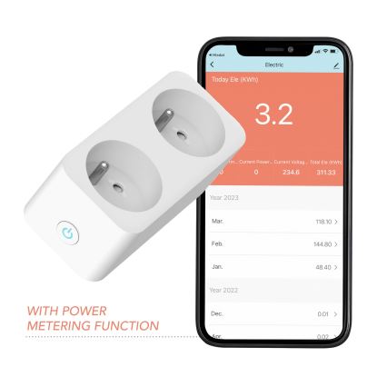 Immax NEO 07752L - Tomada inteligente múltipla 2x16A/230V Tuya