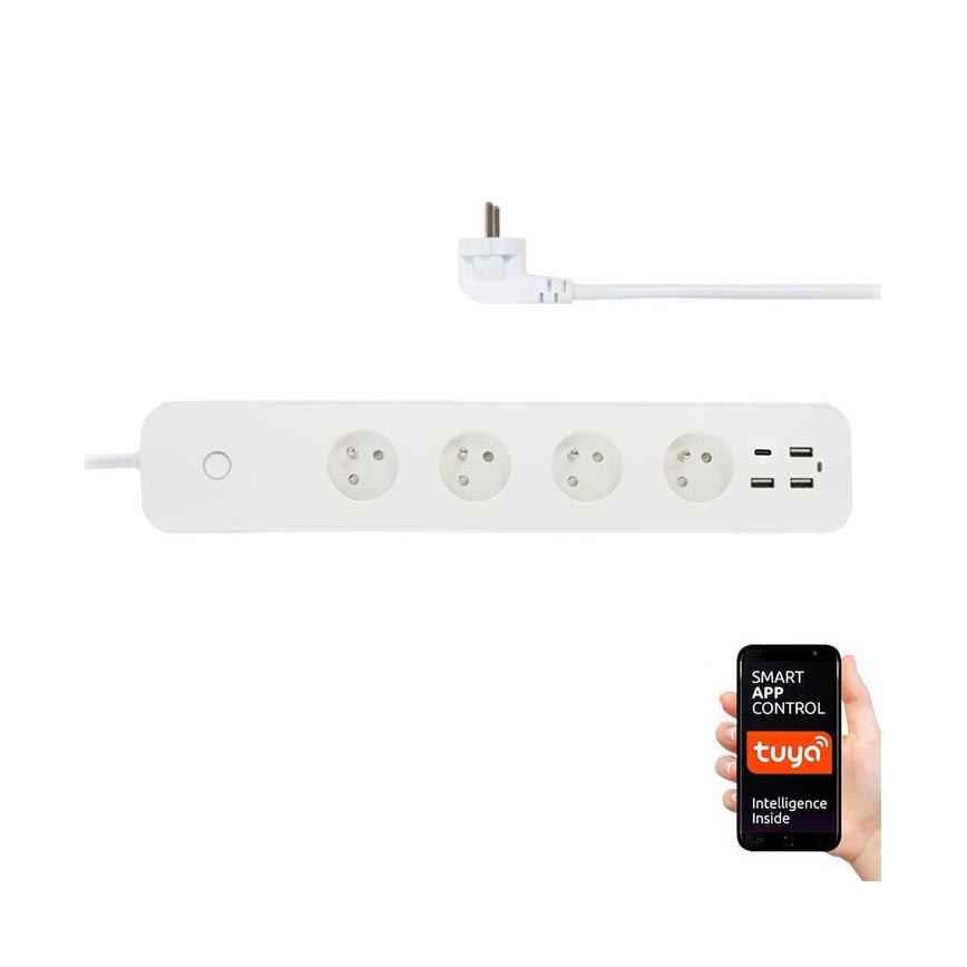 Immax NEO 07771L- Cabo de extensão NEO LITE Smart 4AC+3xUSB+1xUSB C Wi-Fi Tuya