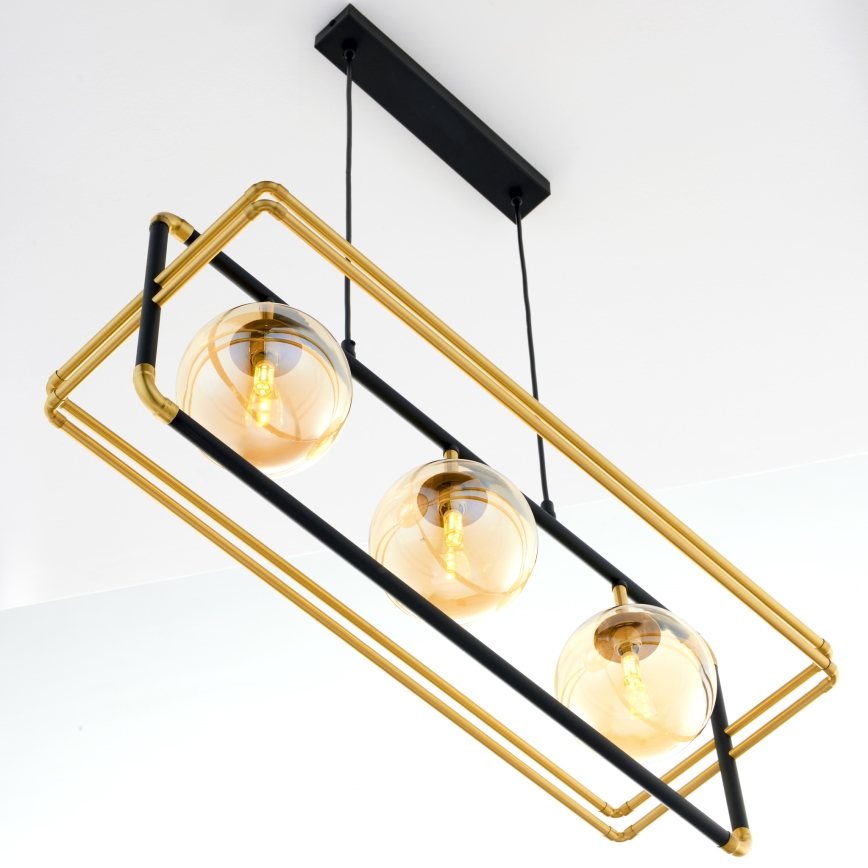 Jupiter 2027 - Candeeiro suspenso FIORI 3xG9/10W/230V preto/dourado/bege