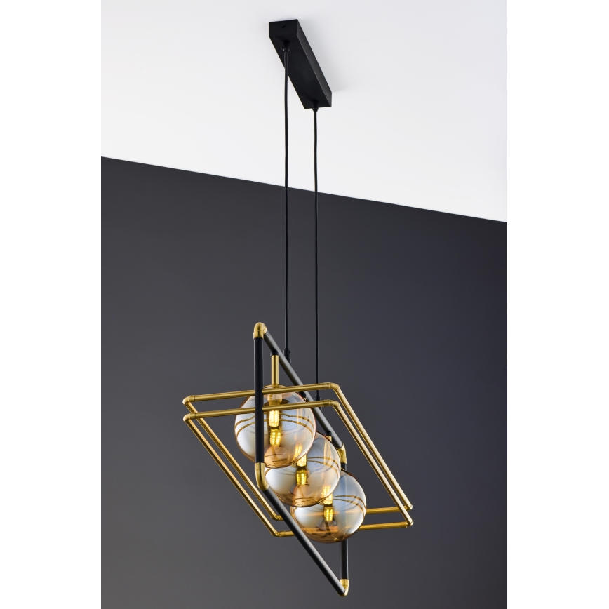 Jupiter 2027 - Candeeiro suspenso FIORI 3xG9/10W/230V preto/dourado/bege