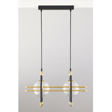 Jupiter 2029 - Candeeiro suspenso FIORI 2xG9/10W/230V preto/dourado/transparente