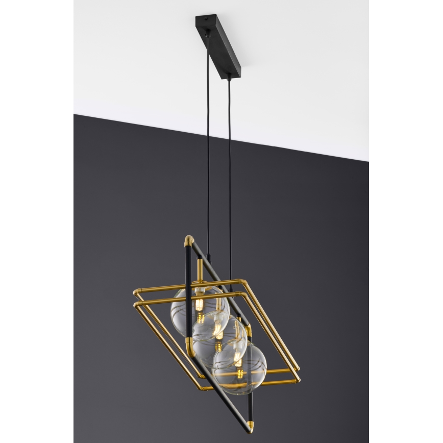 Jupiter 2030 - Candeeiro suspenso FIORI 3xG9/10W/230V preto/dourado/transparente