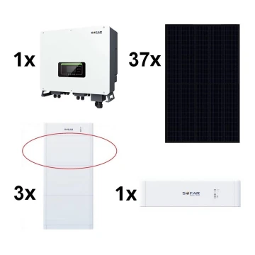 Kit solar SOFAR - 14,8kWp painel RISEN Preto + inversor 15kW SOLAX 3p + bateria15kWh SOFAR com uma unidade de controlo da bateria