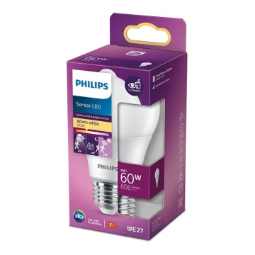 Lâmpada LED com sensor Philips A60 E27/8W/230V 2700K
