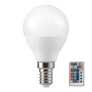 Lâmpada LED RGB com regulação P45 E14/4,8W/230V 3000K + controlo remoto