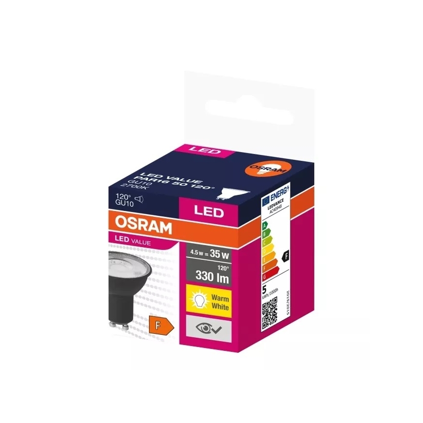 Lâmpada LED VALUE PAR16 GU10/4,5W/230V 2700K 120° preto - Ledvance