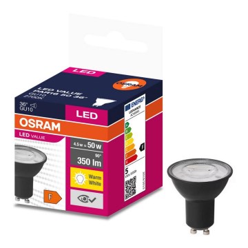 Lâmpada LED VALUE PAR16 GU10/4,5W/230V 2700K 36° preto - Ledvance