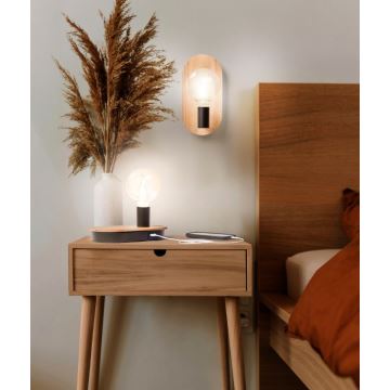 Ledvance - Candeeiro de mesa táctil com entrada USB DECOR WOOD 1xE27/8W/230V borracha de figueira