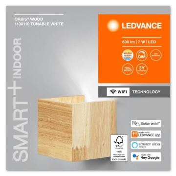 Ledvance - Iluminação de parede LED com regulação SMART+ WOOD LED/7W/230V 3000-6500K Wi-Fi