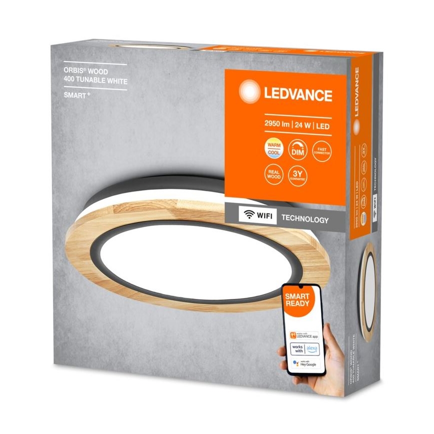 Ledvance - Iluminação de teto LED com regulação SMART+ ORBIS WOOD LED/24W/230V 2700-6500K carvalho Wi-Fi