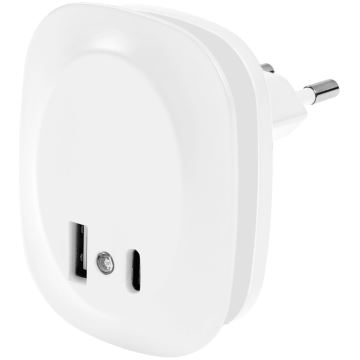 Ledvance - Iluminação noturna de tomada LED com sensor e USB LUNETTA LED/12,5W/230V 3000K branco