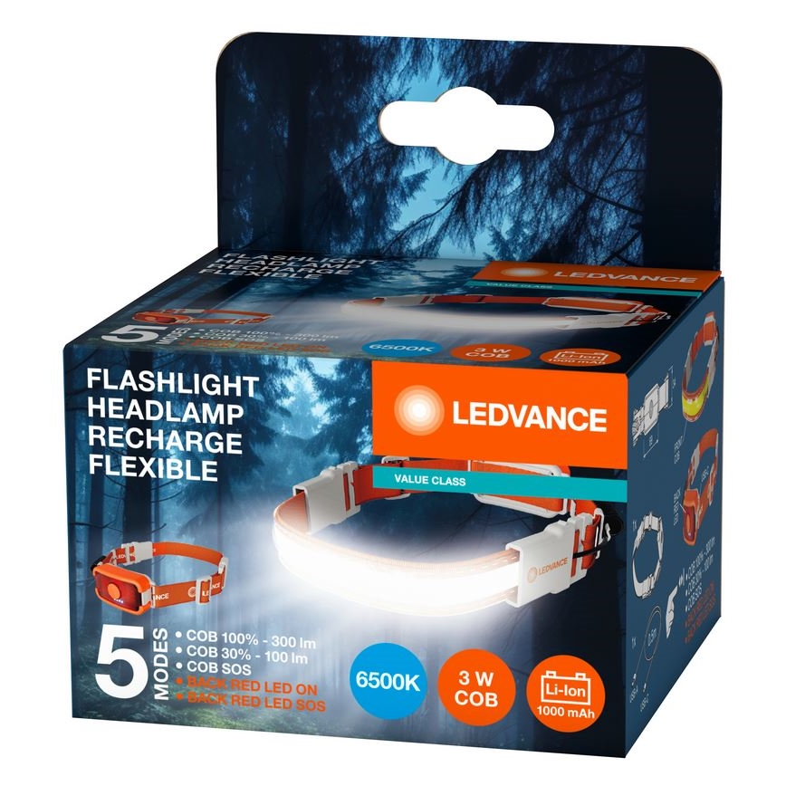 Ledvance - Lanterna de cabeça recarregável LED FLASHLIGHT LED/3W/5V 1000mAh