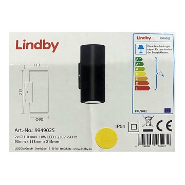 Lindby - Iluminação de parede exterior NATI 2xGU10/10W/230V IP54