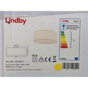 Lindby - Iluminação de teto HENRIKA 3xE14/40W/230V branco