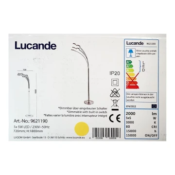 Lucande - Candeeiro de chão LED com regulação CATRIONA 5xLED/5W/230V