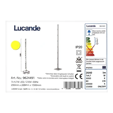 Lucande - Candeeiro de chão LED com regulação MARGEAU 7xLED/4,7W/230V