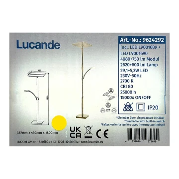 Lucande - Candeeiro de chão LED com regulação PARTHENA LED/29,1W/230V + LED/5,3W/230V