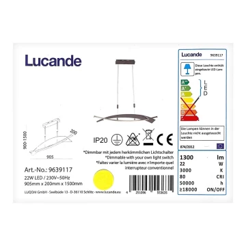 Lucande - Candelabro suspenso LED com regulação MARIJA LED/22W/230V