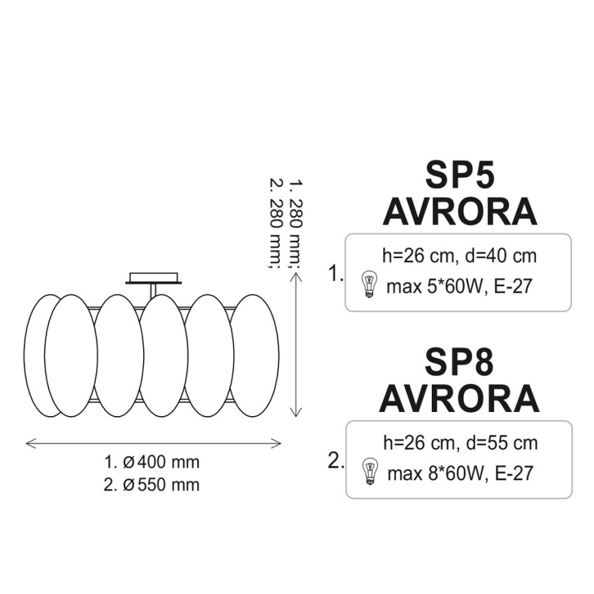 Luz de teto AURORA 8xE27/60W/230V