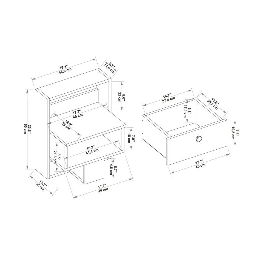 Mesa de cabeceira SNEKER 60x48,6 cm bege/pinho atlantic