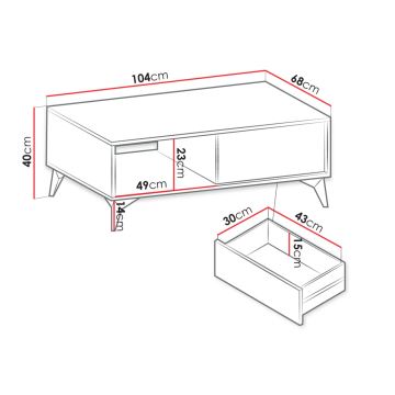 Mesa de centro DIAMOND 40x104 cm preto/castanho