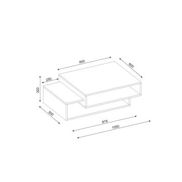 Mesa de centro TAB 32x105 cm branco/castanho