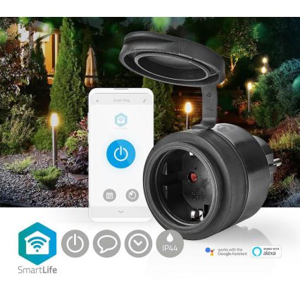 Tomada inteligente 3680W/230V/Schuko Tipo F/16A Wi-Fi IP44 preta