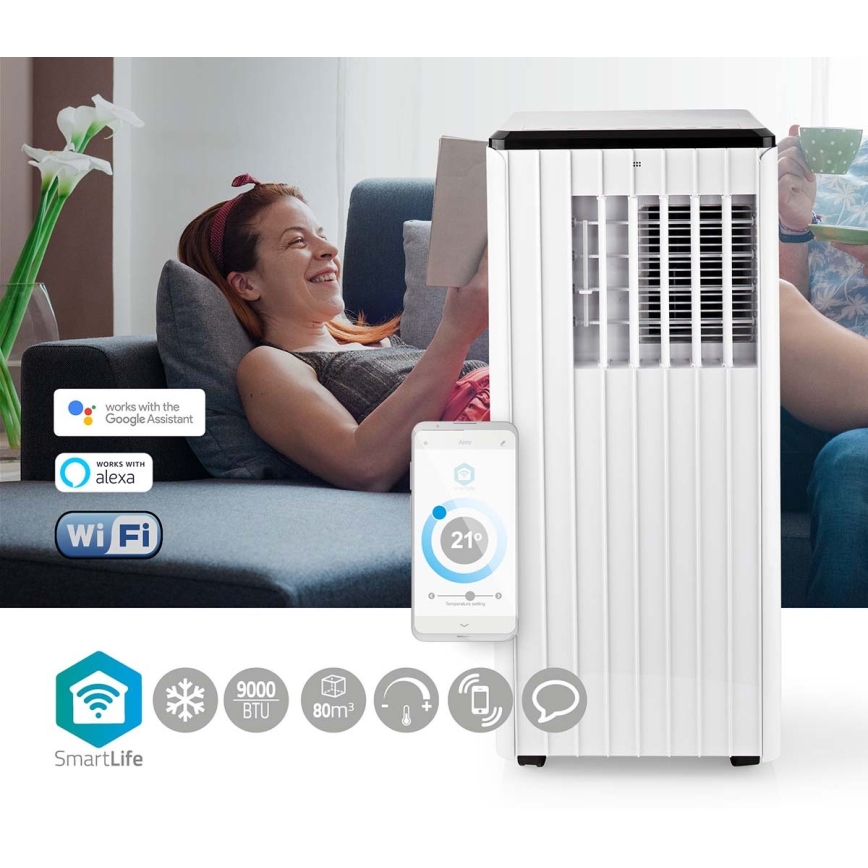 Ar condicionado inteligente e portátil 3 em 1, incluindo acessórios 1010W/230V 9000 BTU Wi-Fi + comando