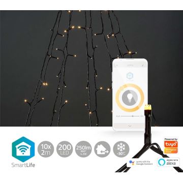 LED Curtina de Natal exterior 200xLED/8 funções 10x2m IP65 Wi-Fi Tuya branco quente