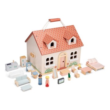 New Classic Toys - Casa de bonecas de madeira vermelha