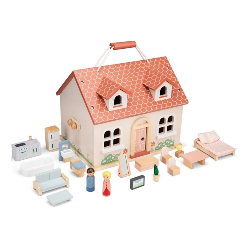 New Classic Toys - Casa de bonecas de madeira vermelha