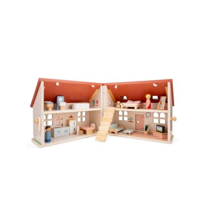 New Classic Toys - Casa de bonecas de madeira vermelha