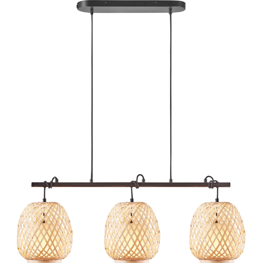 Nordlux - Candeeiro suspenso HISOKA 3xE27/40W/230V preto/bambu