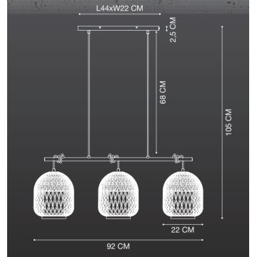 Nordlux - Candeeiro suspenso HISOKA 3xE27/40W/230V preto/bambu