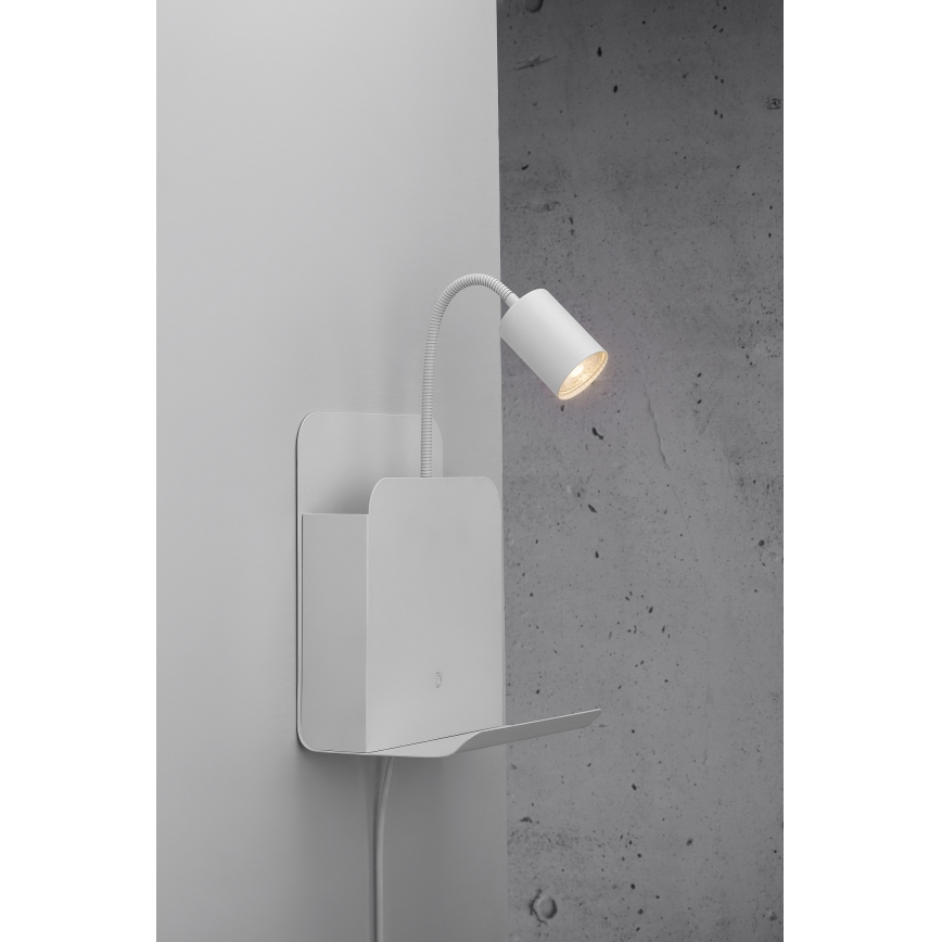 Nordlux - Foco de parede com uma prateleira e porta USB ROOMI 1xGU10/8W/230V branco