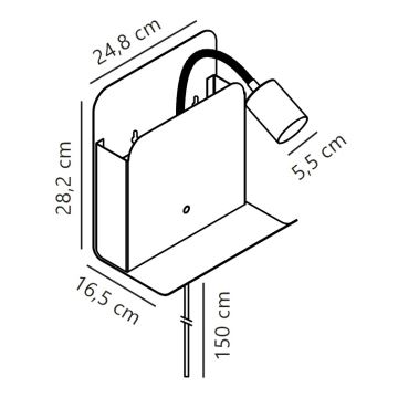 Nordlux - Foco de parede com uma prateleira e porta USB ROOMI 1xGU10/8W/230V branco