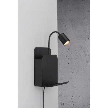 Nordlux - Foco de parede com prateleira e porta USB ROOMI 1xGU10/8W/230V preto