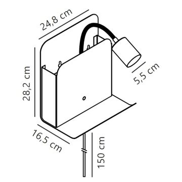 Nordlux - Foco de parede com prateleira e porta USB ROOMI 1xGU10/8W/230V preto