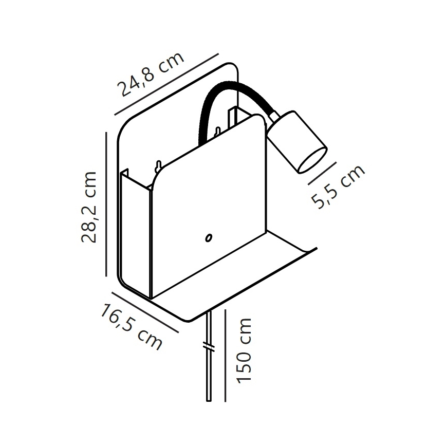 Nordlux - Foco de parede com prateleira e porta USB ROOMI 1xGU10/8W/230V preto