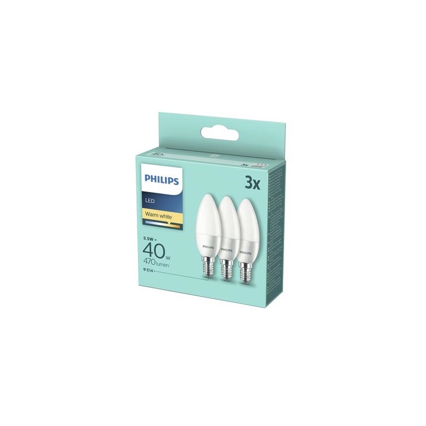 PACK 3x Lâmpadas LED Philips B35 E14/5.5W/230V 2,700K