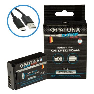 PATONA - Bateria Canon LP-E12 750mAh Li-Ion Platinum USB-C carregamento