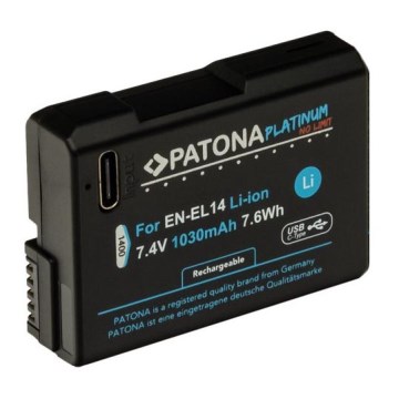PATONA - Bateria Nikon EN-EL14/EN-EL14A 1030mAh Li-Ion Platinum USB-C carregamento