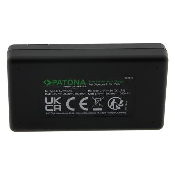 PATONA - Carregador rápido Dual Olympus BLX-1 + cabo USB-C 0,6m