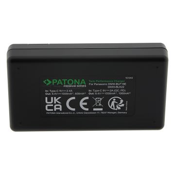 PATONA - Carregador rápido Dual Panasonic DMW-BLF19 + cabo USB-C 0,6m