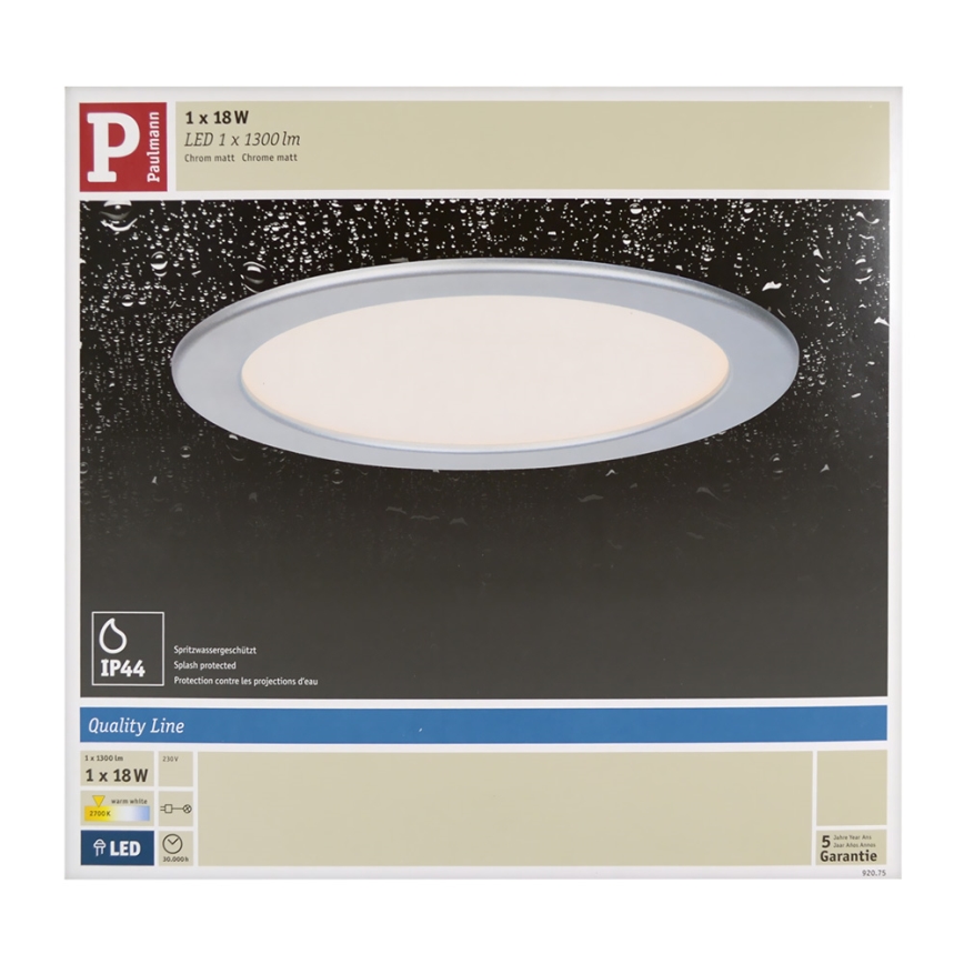 Paulmann 92075 - LED/18W Luz encastrada de casa de banho QUALITY LINE 230V IP44