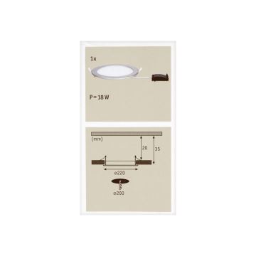 Paulmann 92075 - LED/18W Luz encastrada de casa de banho QUALITY LINE 230V IP44