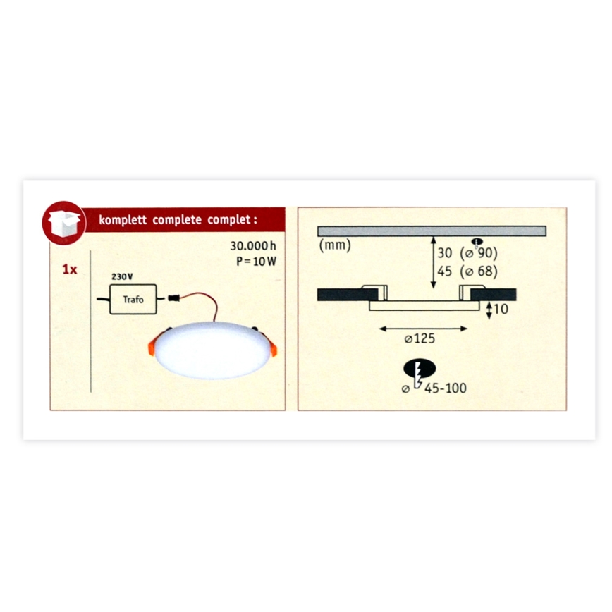 Paulmann 92388 - LED/8,5W IP44 Iluminação de casa de banho embutida VARIFIT 230V