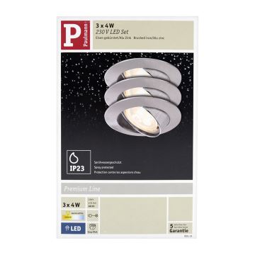 Paulmann 92533 - CONJUNTO 3xLED-GU10/4W Luz de teto suspensa para casa de banho com regulação PREMIUM 230V